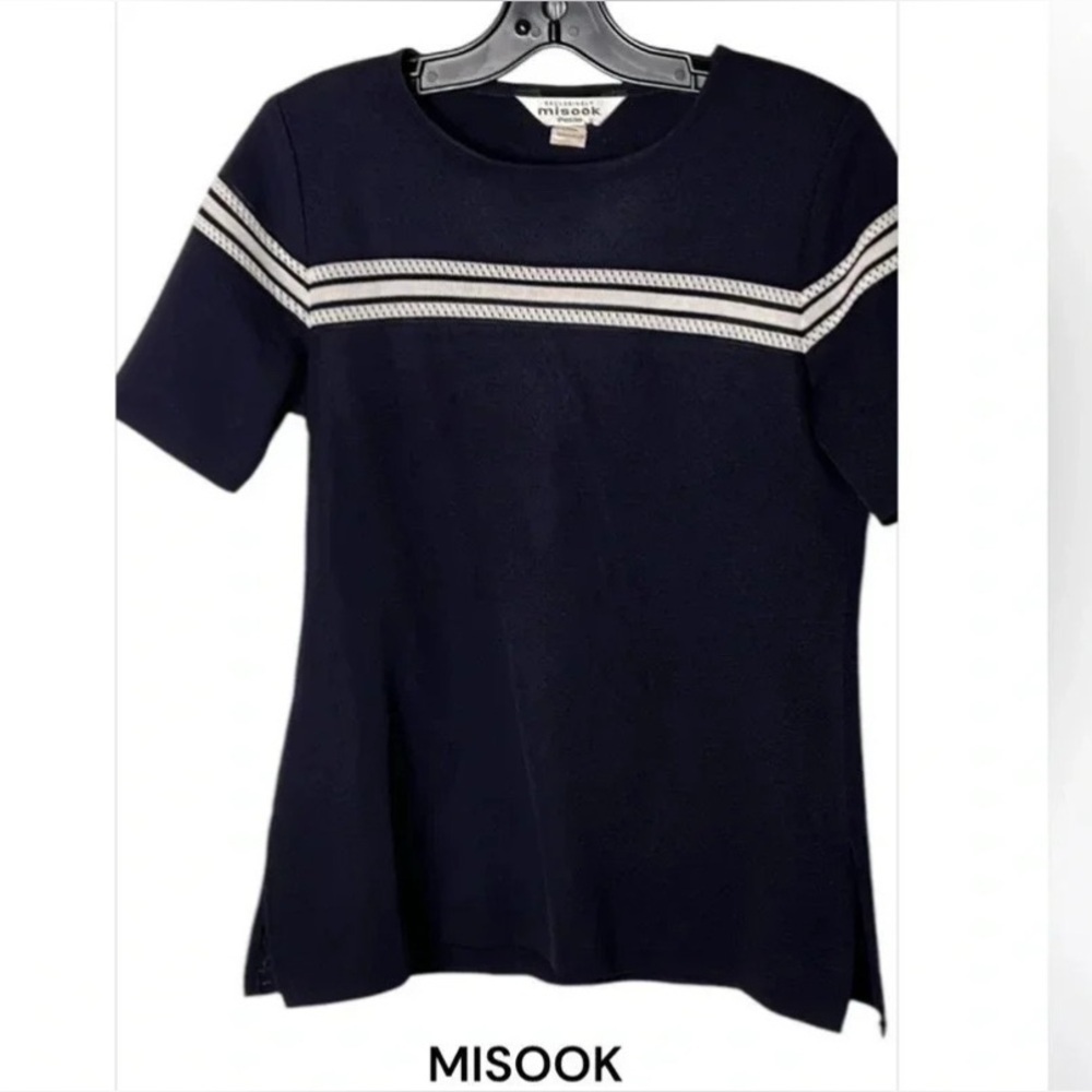 Exclusively MISOOK top,eyelet,mesh,sailor,coastal vibe,career,old money,sz 14,EC